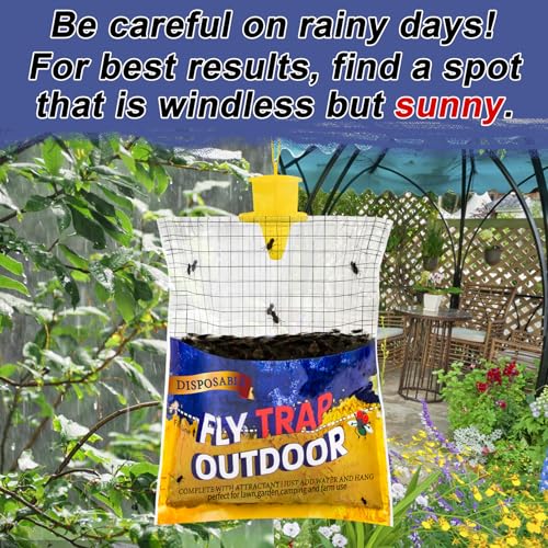 6 Big Fly Bags Outdoor Traps Hanging for Patio - Pre-Baited, Disposable | Fly Catcher Killer Repellent with 6*50g Bait for Outside in Chicken Coop, Horse Barns | Easy to use | Durable | Effective - size: 6 Pack