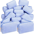 Sanwuta 20 Pcs Seersucker Cosmetic Bags Bulk, Striped Zippered,Blue | Makeup Bags Women Pouch, Large Preppy Storage Toiletry Travel Pouch for Wedding Bridesmaid Bride Favor Back to Teacher Gift - color: Blue