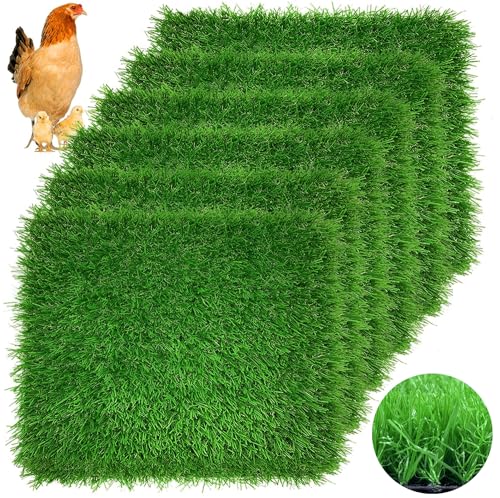 Irieiply 6 Pack 12"x12"x1.2" Chicken Nesting Pads for Laying Eggs, Washable Artificial Spring Grass Carpet Synthetic Turf Mat Nest Box Bedding for Chicken Coop