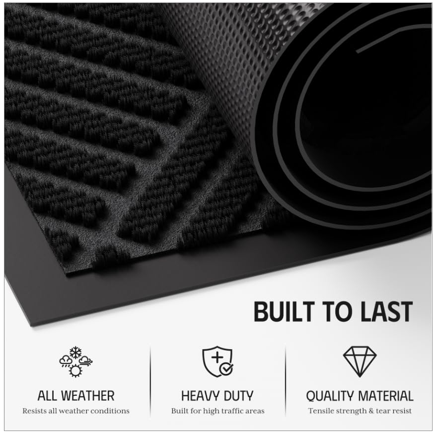 Dirt Trapper Door Mat 3' x 5', Rubber Backing Non Slip Heavy Duty Welcome Mat, Low Profile Indoor Outdoor Mats, Dirt Resistant and Absorbent, Commercial Floor Mat for Entryway, Black Diamond - color: Black Diamond, size: 3' x 5'