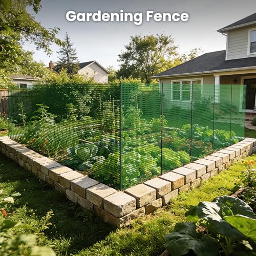 DoCred 3.28' x 82' Plastic Garden Fence Roll with Thicke Stakes, Green | Reusable HDPE Temporary Fence with 15Pcs 3.77FT Posts, Portable Chicken Dog Fence Barrier, Construction Snow Protection - color: Green, size: 39.4in x 82ft-Square Grid
