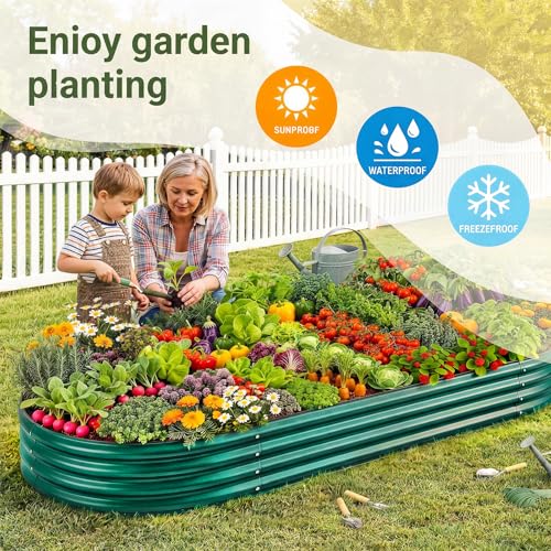 Land Guard 2Pcs 8ft Galvanized Steel Raised Garden Bed, 8 x 4 x 1 ft Large Metal Raised Planter Beds, Raised Garden Bed for Vegetables, Green - color: 3-green, size: 8×4×1ft(2pcs）