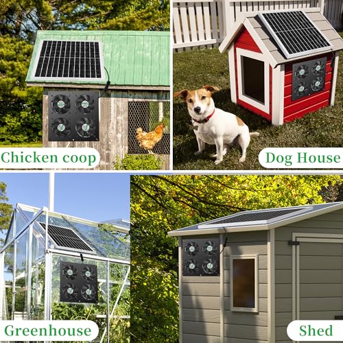 blessny Weatherproofed Solar 4 Fan Kit for Outside Intake or Exhaust air | 25W Solar Powered, 14.7 Ft Long Cord with IP65 Weatherproof Rate for Greenhouse, Chicken Coop & Shed Air Circulation - size: 4 Fan Kit