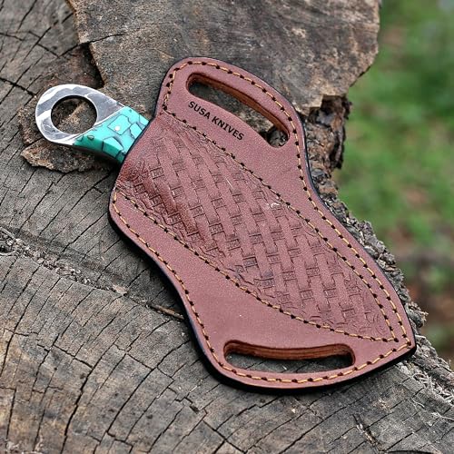 Custom Handmade 7'' fixed blade hoof rasp knife/Cow boy knife/Damascus steel Bull cutter cowboy knives with pancake leather sheath (SUSA 115) - color: SUSA 115