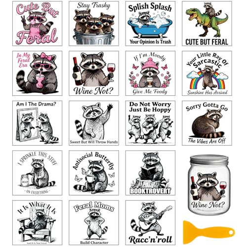 GLOBLELAND 18 Sheets Funny Raccoon Transfer Stickers 3.9x3.6inch Cute Feral Raccoon Transfer Decal Daily Raccoon Rub on Transfer for Furniture Vase Glass Art Crafts Decorations - style: Raccoon