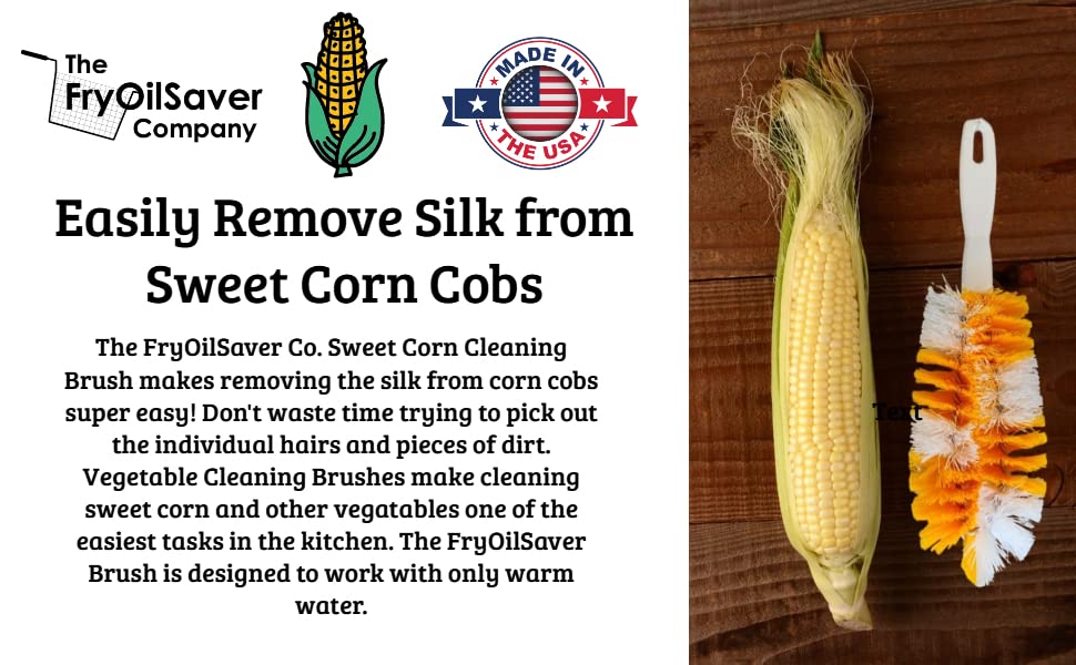 FryOilSaver Corn Silk Remover Brush - Food-Grade, Made in USA | Desilking Brush for Corn, Quick & Easy Cleaning in Seconds, Removes Dirt & Silk, Coconut Fiber Bristles by FryOilSaver B239C