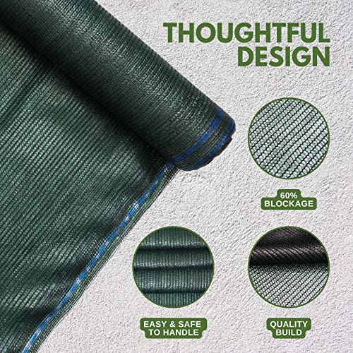 Shade Cloth Roll (5'10"x100 ft - 60% - Green) | Green HDPE UV Resistant Breathable Eyelets Sun Protection for Greenhouse Garden Fence Pergola Patio Flower Plant Kennel - size: 5'10"x100 ft - 60% - Green