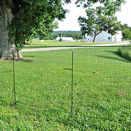 One Step Temporary Fencing KIT–50' x 36"–8 Black Posts–No Tools, Quick & Easy to Install, No Slipping or Sagging, Reusable. Animal & Deer Barrier for Flower Beds, Gardens. Fence in Chicken, Pets