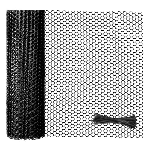 15.7" x 32.8ft Black Plastic Mesh Fence Roll - Pet Safety Guard for Balcony, Deck & Patio, Chicken Wire Netting, Easy Cut Gap Blocker for Garden Fencing with Zip Ties - size: 15.7INx32.8FT