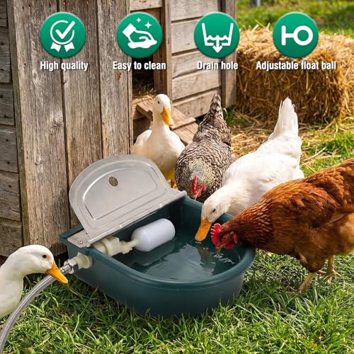 Automatic Water Bowl Livestock Waterer for Horse Cattle Goat Sheep Dog | Float Valve Auto-Fill | Outdoor Water Trough with Drainage Hole & 39.37 inch Pipe | Farm Grade