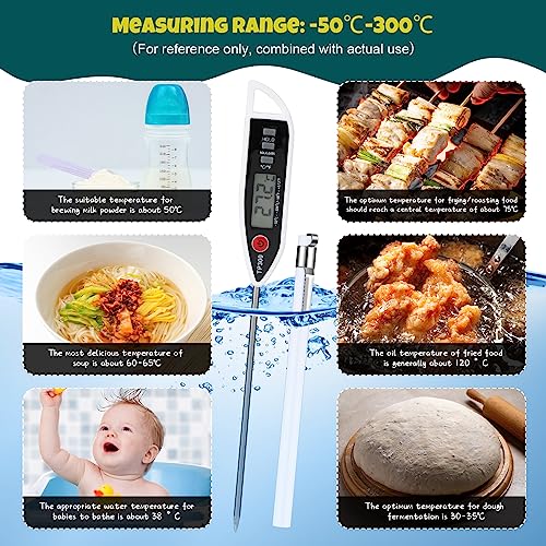 6 Set Digital Food Thermometer Long Probe Instant,White | Waterproof for Water Liquid Candle, Instant Temperature Read for Kitchen BBQ Grill Candy Meat, Foldable Probe Thermometer - color: White