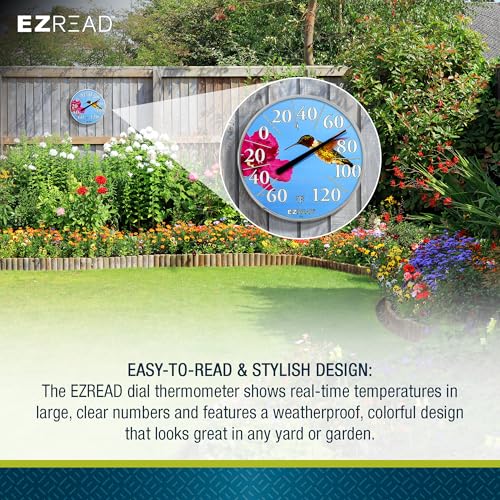 Headwind Consumer Products EZREAD Hanging Dial Thermometer - Weather Thermometers for Indoor and Outdoor Use, Large 12.5 Inch Diameter, Easy-to-Read Numbers, Hummingbird - color: Hummingbird
