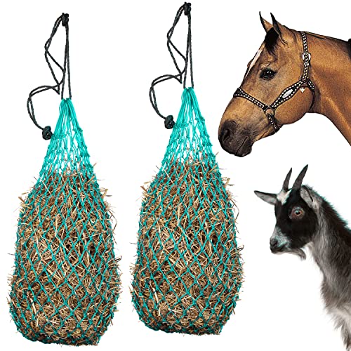 Majestic Ally 2 pcs Ultra Slow Feed 1.5"x1.5" Holes 40” Hay Net for Horses and livestocks (Turquoise) - color: Turquoise