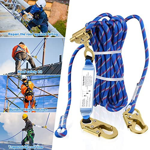 50FT Vertical Lifeline Assembly Fall Protection Rope | With Two Rope Grab Snap Hooks, Shock Absorber，Safety Climbing Equipment Roofing Safety Kit, CE ANSI - size: 50FT