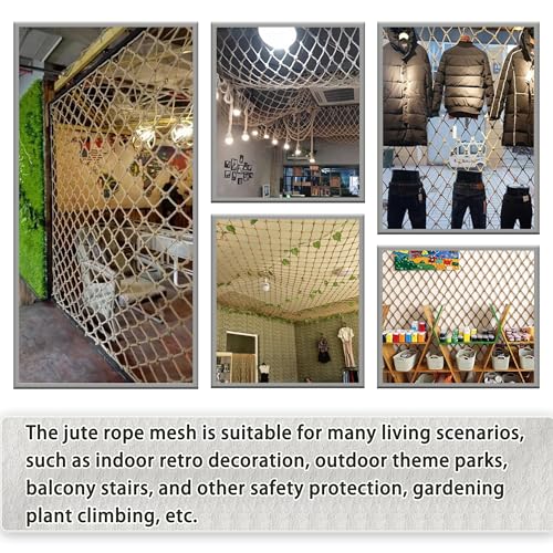 Jute Hemp Rope Nets for Safety and Decoration: Indoor & Outdoor Use, Kids' Climbing, and Versatile Protection (3ft x 6ft) - size: 3ft x 6ft