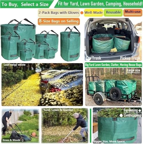 Professional 2-Pack 137 Gallon Lawn Garden Bags Large (D34,H34 inch) Yard Waste Bags with Gardening Gloves, Big Leaf Bag,Yard Debris,Waste Container,Lawn Trash Bin,Grass Clippings,Weeds Bags 4 Handles - size: 1 Count (Pack of 2)