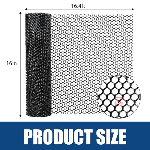 Black Plastic Chicken Wire Mesh,16in x 16.4ft with 30 Zip Ties | Easy to cut and bend, no sharp edges. Ideal for poultry, rabbits, dogs, garden beds, balcony screens, floral guards & DIY. - color: 16ft Black