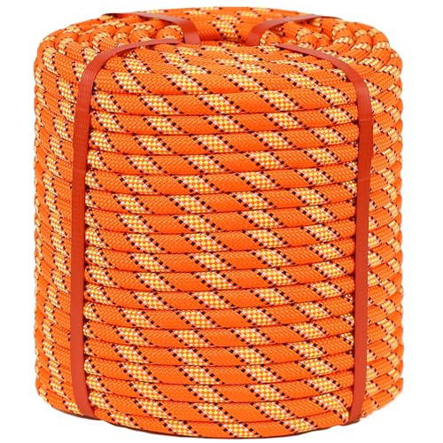 1/2 Inch Arborist Rigging Rope (200 Ft) - Orange Double Braid Polyester Tree Rope & Bull Rope, High Visibility Safety Line - 48 Strand High Tensile Strength - size: 1/2 In x 200 Ft, style: Orange