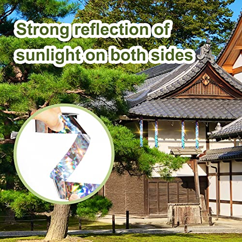 OFFO Bird Scare Tape, 820 Feet x 1 in Dual-Sided Bird Reflective Tape for Outside, Keep Birds Away from Trees, Garden, Farms, Orchard or Courtyard - size: 820 ft x 1 in