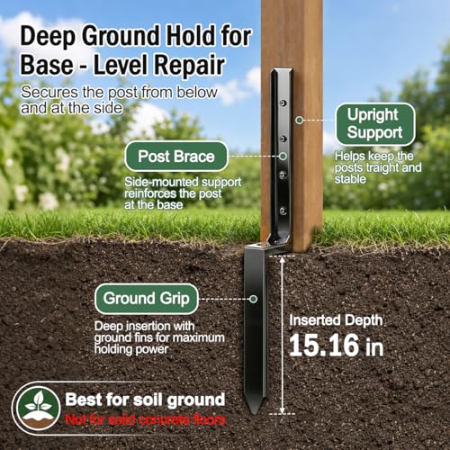 Fence Post Repair Kit, 2 Pack Heavy Duty Fence Post Anchor Stabilizer for Repairing Broken Leaning Tilted Damaged Wood - size: 2 PCS