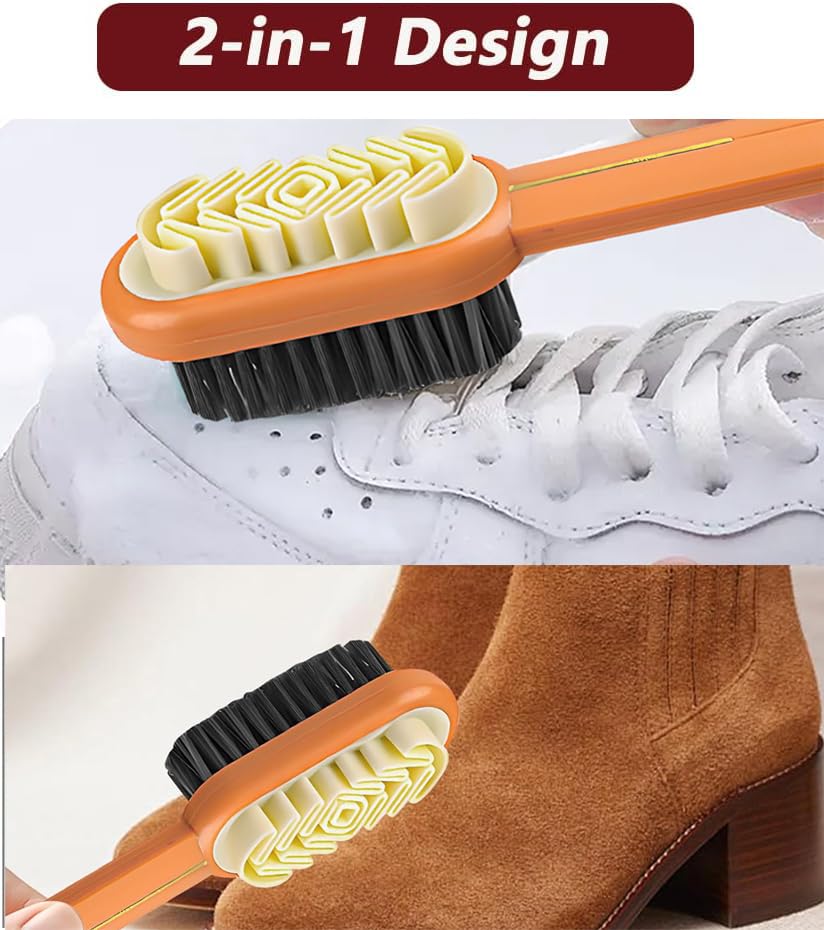 2 in 1 Scrub Suede Shoe Brush and Rubber Polish Eraser with Soft Plastic Bristles for Suede（Includes 1 Suede Shoe Brush）