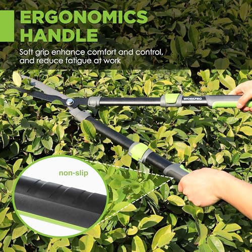 WORKPRO Extendable Hedge Shear, 25"-33" Manual Hedge Clipper/Bush Cutter | Gardening Shears with Steel Wavy Blade, Shock Absorbing Bumper, Ergonomic Handle for Pruning Borders & Shrubs - size: 25"-33"