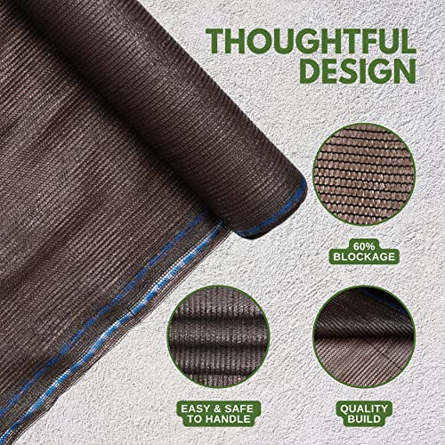 5'10" x 100 FT 60% Shade Cloth Roll Brown | Green HDPE UV Resistant Breathable Eyelets Sun Protection for Greenhouse Garden Fence Pergola Patio Flower Plant Kennel - size: 5'10"x100ft - 60% - Brown