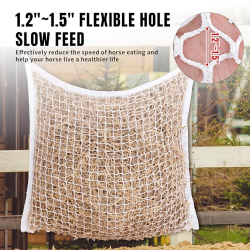 Slow Feed Hay Nets for Horses, Large Capacity Hay Bags, 2 Pack | 35 x 31 in, includes 4 carabiners,White, heavy duty, hay feeder for horses and goats, easy to hang in stalls and trailers - size: 2PCS-White