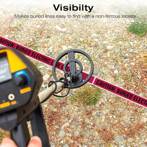 300 Feet Caution Buried Electric Line Below Red/Black Print Safety Tape with Above-Ground Caution Tag, 2 Inch x Foot 5 Mil, Detectable 2-Inch - style: Caution Buried Electric Line Below(300 Ft)