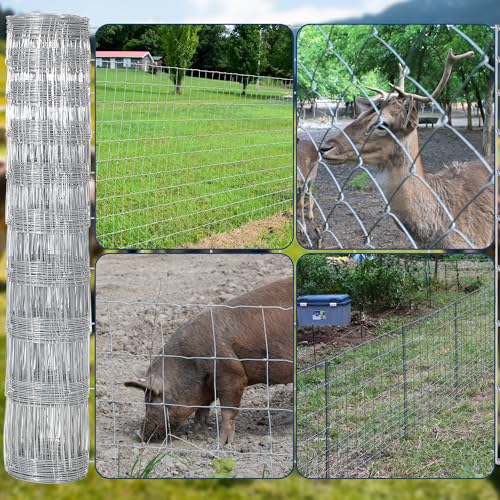 Livestock Fence, 4Ft x 164Ft Galvanized Wire Fencing, Cattle Farm Fence, Heavy Zinc Coated Deer Goat Cattle Fence for Farm Yard Livestock Protection - size: 4FT x 164FT