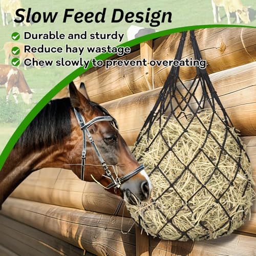 YedsIntu 3 Pcs Hay Bags for Horses, Hay Nets for Horses Goat Sheep,Goat Hay Feeder for Slower Feeding,Strong Load-Bearing Hay Bag Hanging for Horse Stable Trailer - color: Green,Black,Yellow