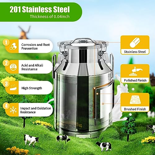 30L 7.9 Gallon Stainless Steel Milk Can Bucket with Sealed Lid and Carry Handle - size: 30L 7.9 Gallon
