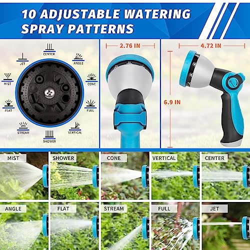 AUTOMAN Garden Hose Nozzle - 10 Adjustable Spray Patterns, Thumb Flow Control Hose Sprayer, Water Hose Spray Nozzle for Plants Watering, Car Washing, Window Cleaning, Pets Bathing, Outdoor Fun, Blue - color: Blue
