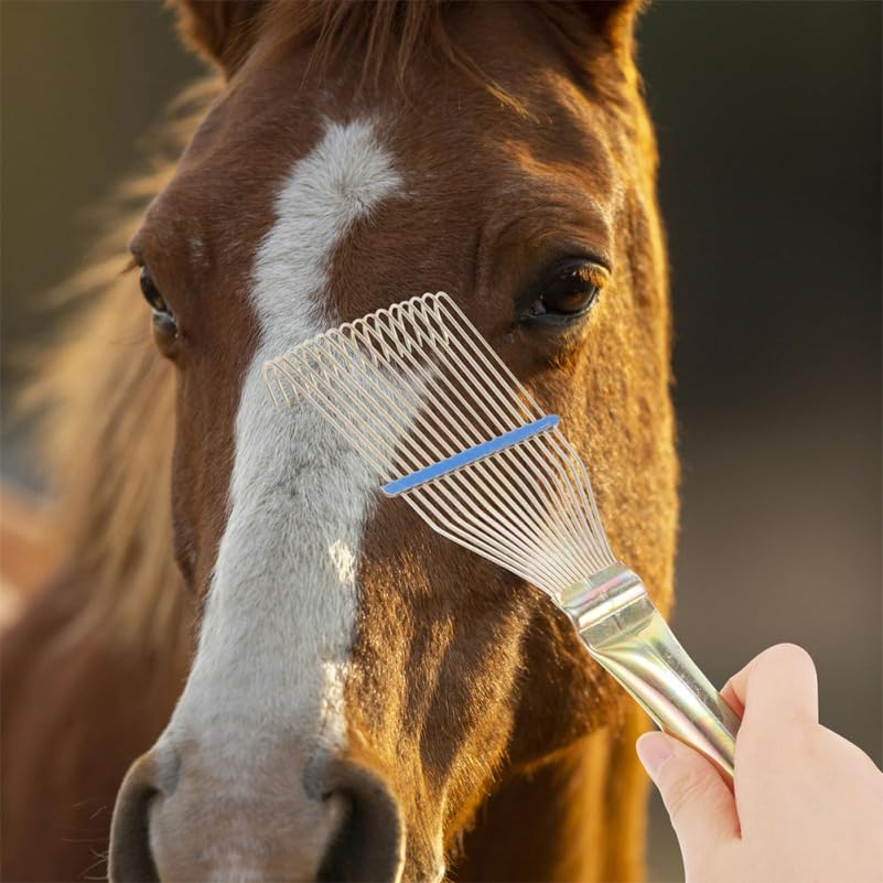 HEMOTON 2pcs Horse Deshedding Brush Ergonomic Grooming Tool with Wire Bristles Curved Rake for Comfortable Shedding Removal From Equine Cattle Coats | Steel Wire Build, Ergonomic Handle, Easy to Clean with Water, 2 Pack Set