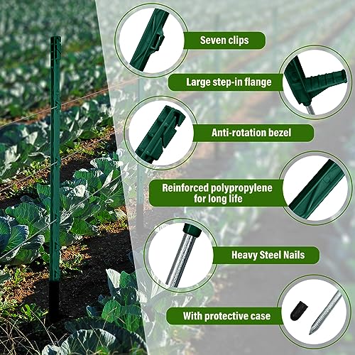 Sintuff 50 Pack Electric Fence Posts, 40 Inch Plastic Step in Heavy Duty Sturdy Fence Posts for Farm Garden Yard Temporary Outdoor Wire Fencing(Green) - color: Green