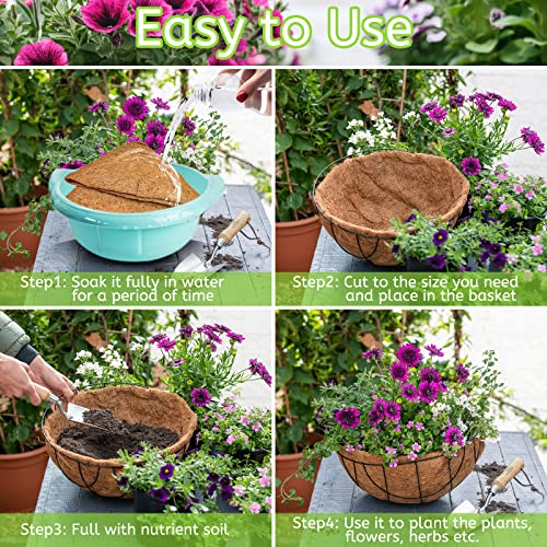Riare 6 Pack 14 Inch Round Coco Liners Replacement, 100% Natural Coconut Coir Liners for Hanging Baskets, Garden Flower Vegetables Planter Pot, Window Box, Fence, Decks - size: 14inch