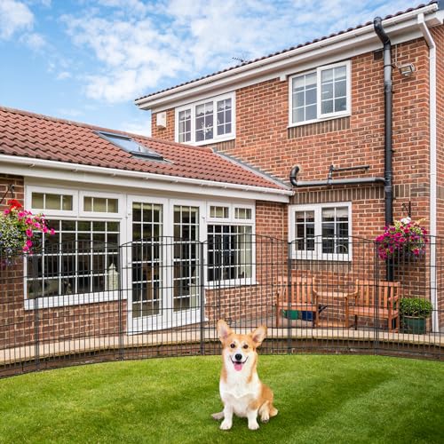 INJOPEXI Decorative Garden Fence 6 Panels 13ft (L)×36in (H) Animal Barrier Fences with 5 Panels + 1 Gate, No Dig Garden Fencing Rustproof Metal Wire Temporary Rabbit Dog Fence for Patio Outdoor Yard - size: 6 Panels 13ft(L)-36"(H) - With Gate