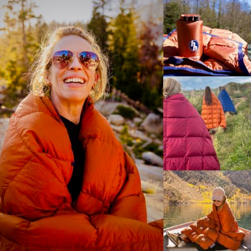 Down Camping Blanket 650 Fill Power - Ultralight Backpacking Quilt (1lb 6oz) Warm & Water-Resistant 20D Nylon Shell for Outdoors, Camping, Hiking, Travel, & Stadium - Packable - color: Burnt Orange