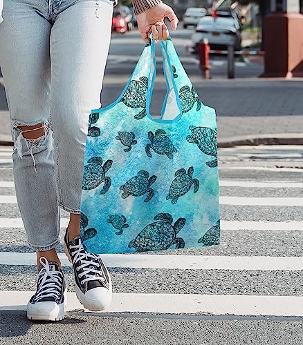 WIRESTER Reusable Grocery Tote Bag for Women, Foldable Shopping Bag, Cute Shoulder Bag, Beach Bag - color: Ocean Sea Turtles