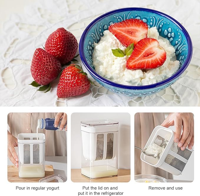Greek Yogurt Strainer, 1800ml Fine Mesh Strainer with Bag & Lid | Multi Yoghurt Maker Strainer for Thick Greek Yogurt, Soybean Milk, Kefir, Berries, Soup, Fruit Juice & Coffee - size: 1800ML