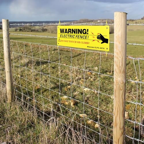 Electric Fence Warning Signs with Zip Ties 10 x 3.5 Inch Plastic Yellow Electric Fence Safe Signs Caution Warning Sign for Danger Electric Fence Sign Farm Home(Upgraded Sun Protection) - color: Yellow New