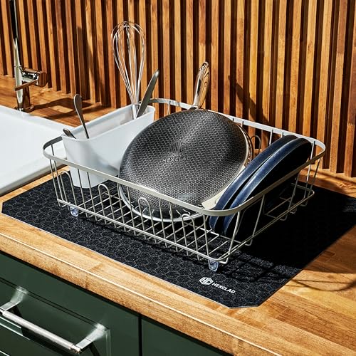 HexClad 2-Piece Ultra Thin Absorbent Dish Drying Mat Set, Fast Drying | Waterproof and Non-Slip Backing, Cut for a Universal Fit that Won’t Fray