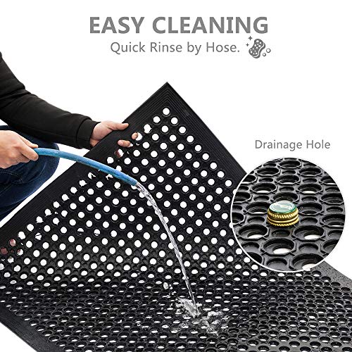 ROVSUN Rubber Floor Mat with Holes, Anti-Fatigue/Non-Slip Drainage Mat, for Industrial Kitchen Restaurant Bar Bathroom Utility Garage Pool Entry Door Mat, Indoor (36'' x 60'' Black 1Pcs)
