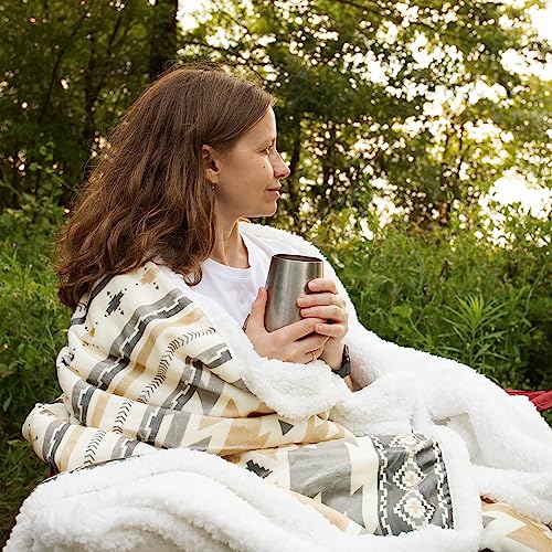 Paseo Road Indigo Hill by HiEnd Accents Desert Sage 54x68 Throw Blanket | Aztec Tribal Navajo Print, Western Southwestern-Style Sherpa Fleece Blanket for the Couch, Sofa, Bed, or Camping - color: Desert Sage Aztec