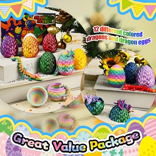 Impossmaker 12pcs 3D Printed Dragon Eggs, Prefilled Easter Dragon Egg with Dragon Toy, Easter Basket Stuffer, Goodie Bag Fillers, Easter Egg Hunt, Unique Easter Basket Gifts for Kids - style: 12P-S2