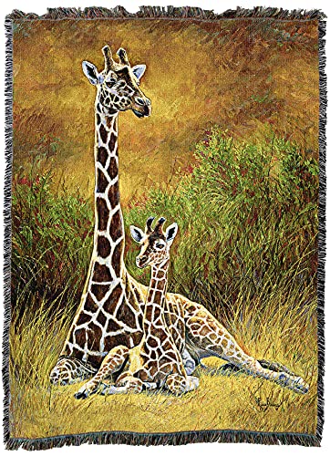 Pure Country Weavers Mother and Son Giraffe Blanket by Lucie Bilodeau - Gift Tapestry Throw Woven from Cotton - Made in the USA (72x54) - color: Giraffe