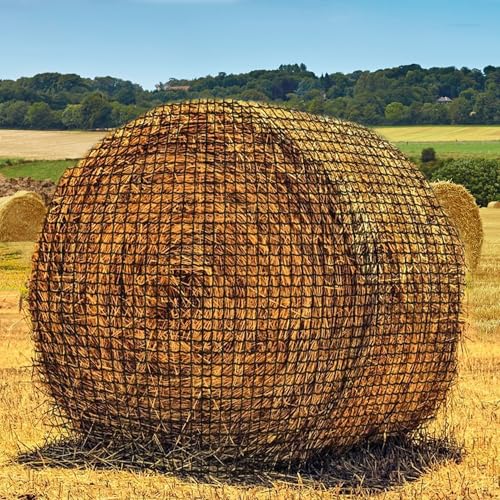 Round Bale Hay Net, 5 * 5ft Feet Slow Feed Hay Net for Horses Livestocks Feeder with 1.75 Inch Holes, Holes Fits Round Bales 4x5, 5x5ft or Square Bales 3x3x8, 4x4x8ft
