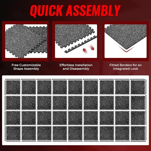 SUPERJARE 0.79'' Extra-Thick Exercise Equipment Mats, 36 Pcs 144 Sq Ft Rubber Top Floor Tiles with High Density EVA Foam, Interlocking Gym Flooring for Home Gym, Workout Mat, Black/Grey - size: 36 Tiles (144 Sq Ft)