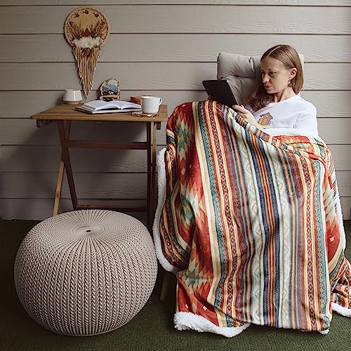 Paseo Road Indigo Hill by HiEnd Accents Del Sol 54x68 Sherpa Throw Blanket | Aztec Tribal Navajo Print, Western Southwestern-Style Fleece Blanket for the Couch, Sofa, Bed, or Camping - color: Del Sol Aztec