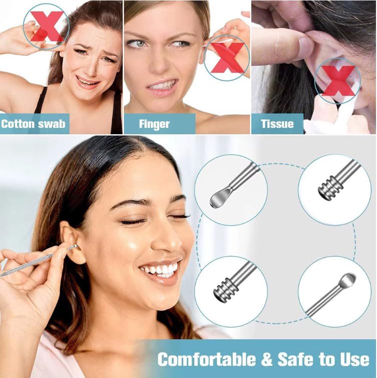 2 Pack - Stainless Steel Ear Spoon Portable Double-Ended Ear Pick Ear Wax Removal Tools Cleaning Ear Cleaner Spoon Spiral Ear Clean Tool